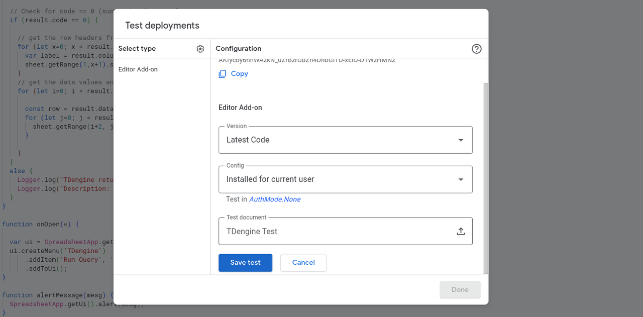 In the Test document field, specify the document that you created.